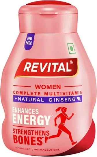 Revital Woman Tablet with Multivitamins, Calcium, Zinc & Natural Ginseng | For Daily Immunity, Strong Bones & Energy 30 tablet