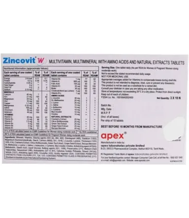 Zincovit W | Multivitamin, Multimineral with Amino Acids and Natural Extracts | Promotes Overall Health 10 tablet