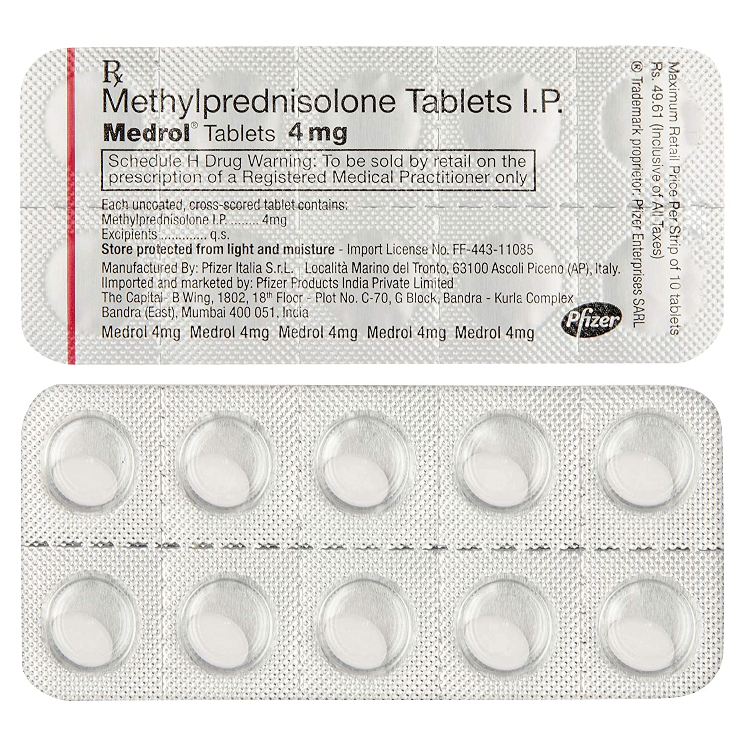 Medrol 4mg tablet 10's (pack of 2 strips)