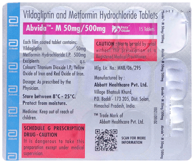 Abvida-M 50mg/1000mg Tablet 15's