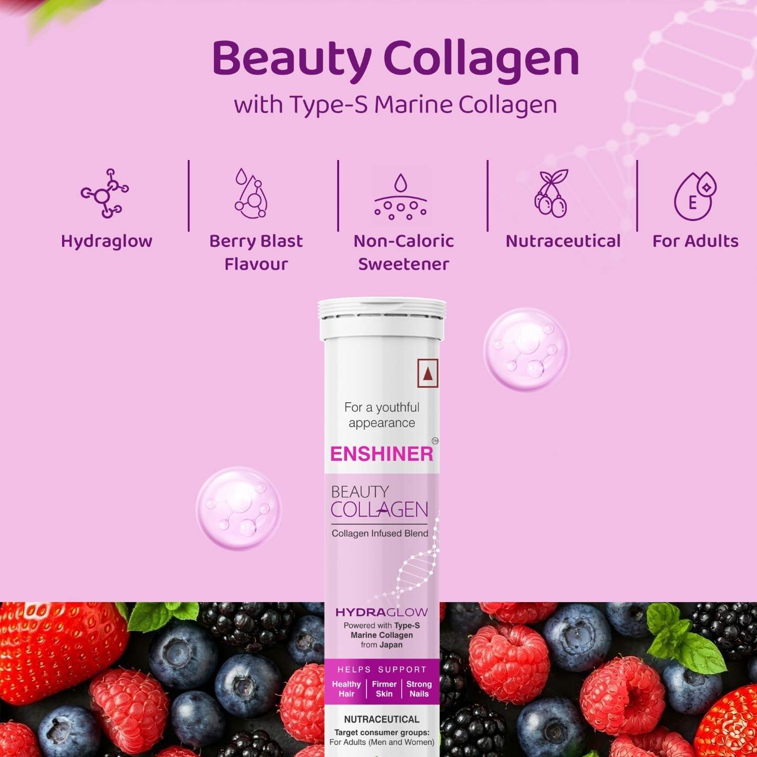 Enshiner Marine Collagen Effervescent Tablets for Skin Hair Nails Care (10's) - Image 3