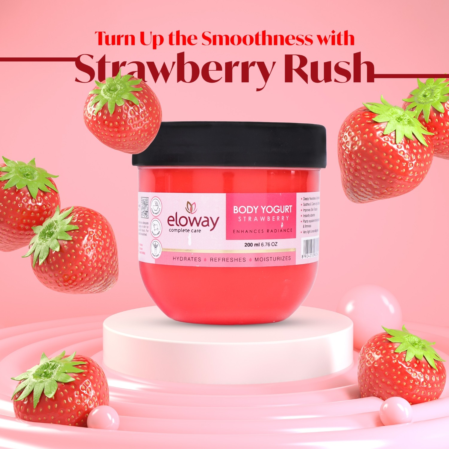 Eloway Body Yogurt Strawberry Moisturizer for Soft, Smooth Skin 200ml