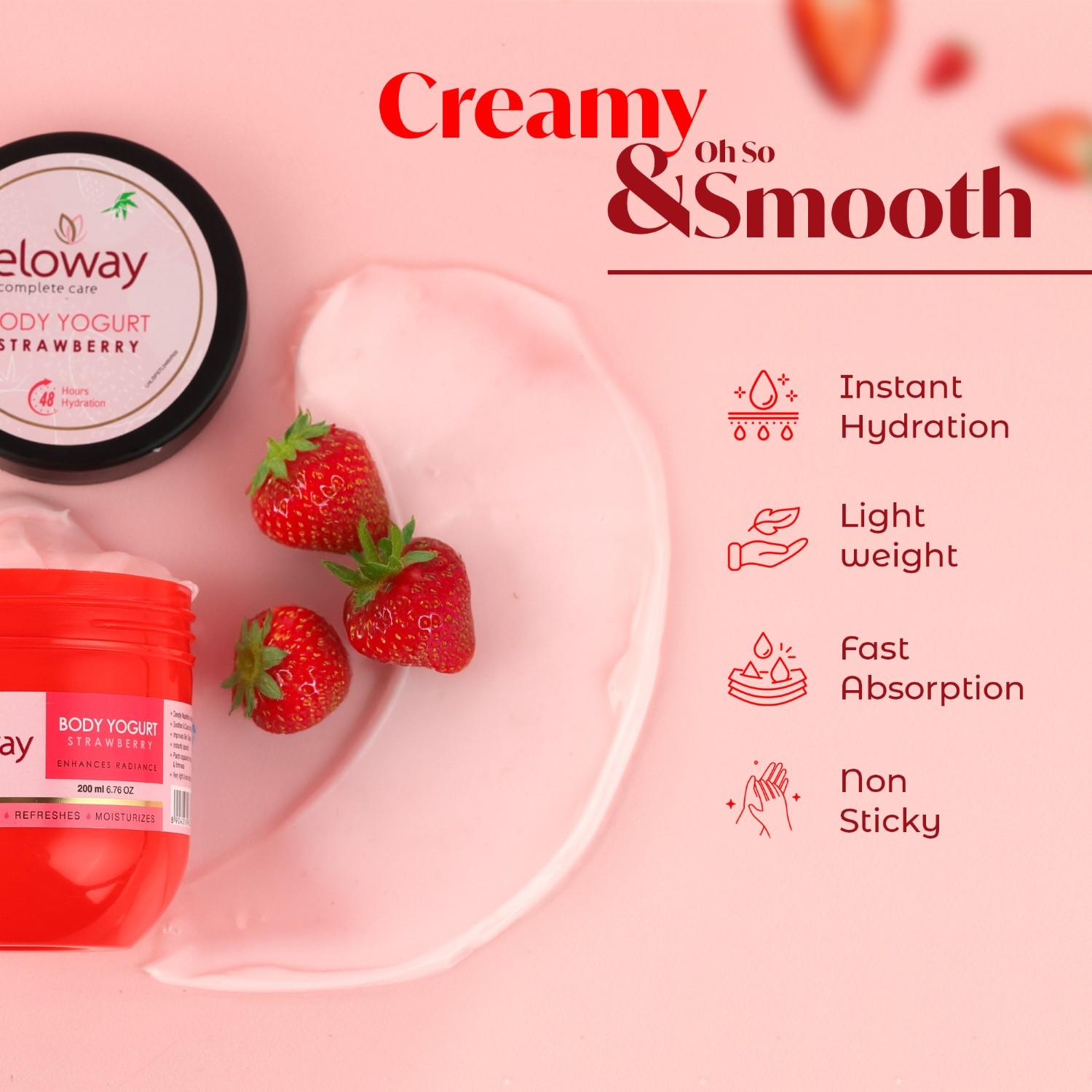 Eloway Body Yogurt Strawberry Moisturizer for Soft, Smooth Skin 200ml - Image 3