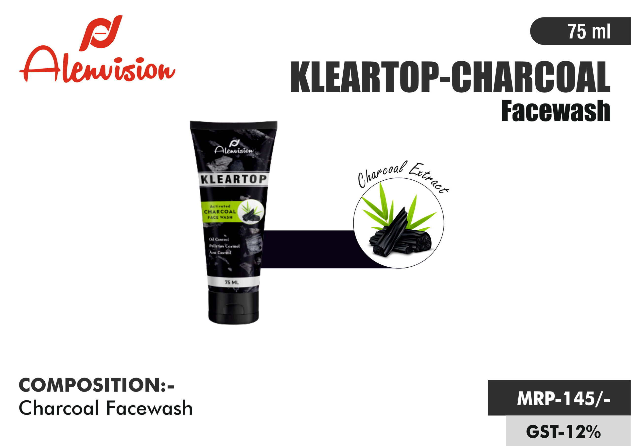 Kleartop charcoal face wash 75ml