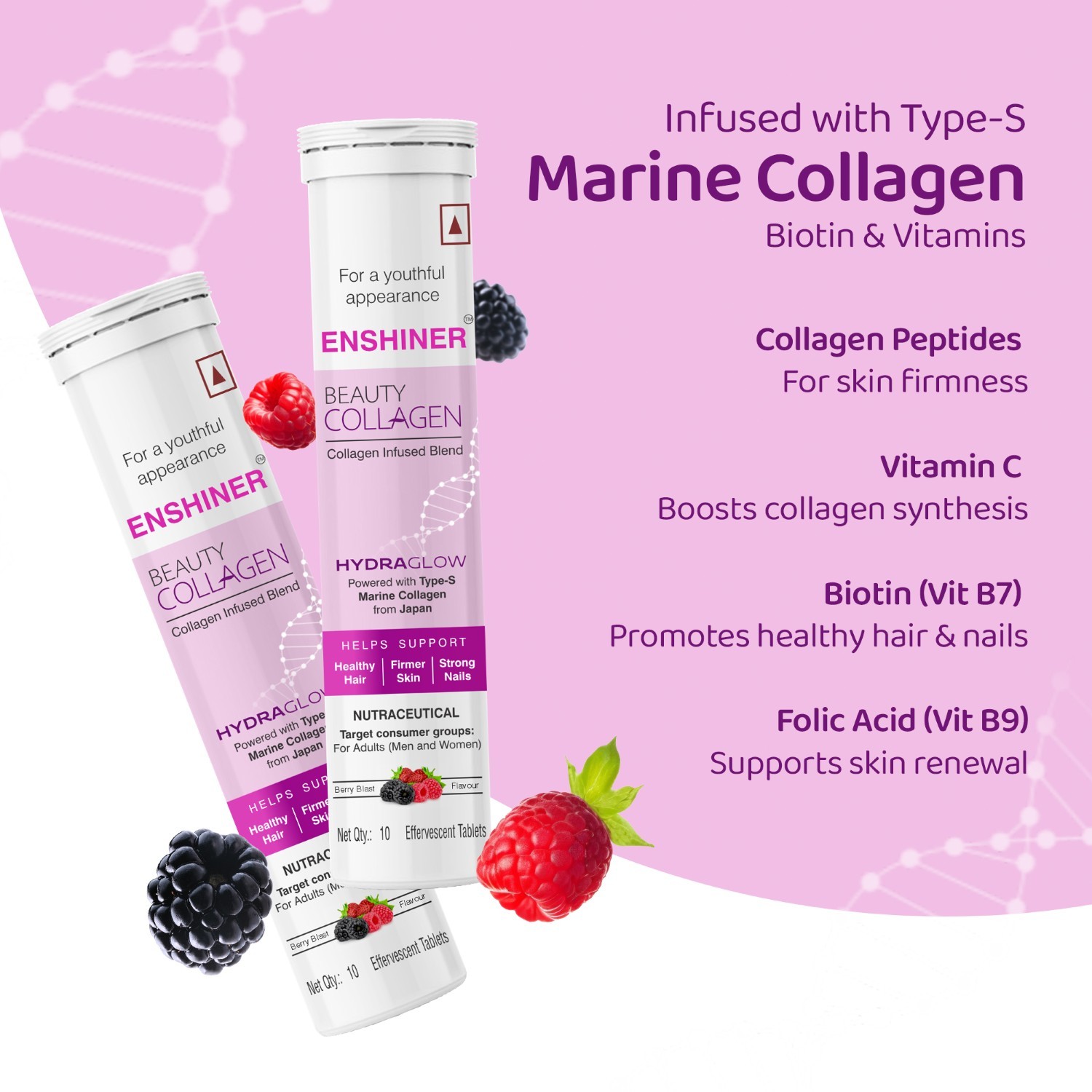 Enshiner Marine Collagen Effervescent Tablets for Skin Hair Nails Care (10's) - Image 4