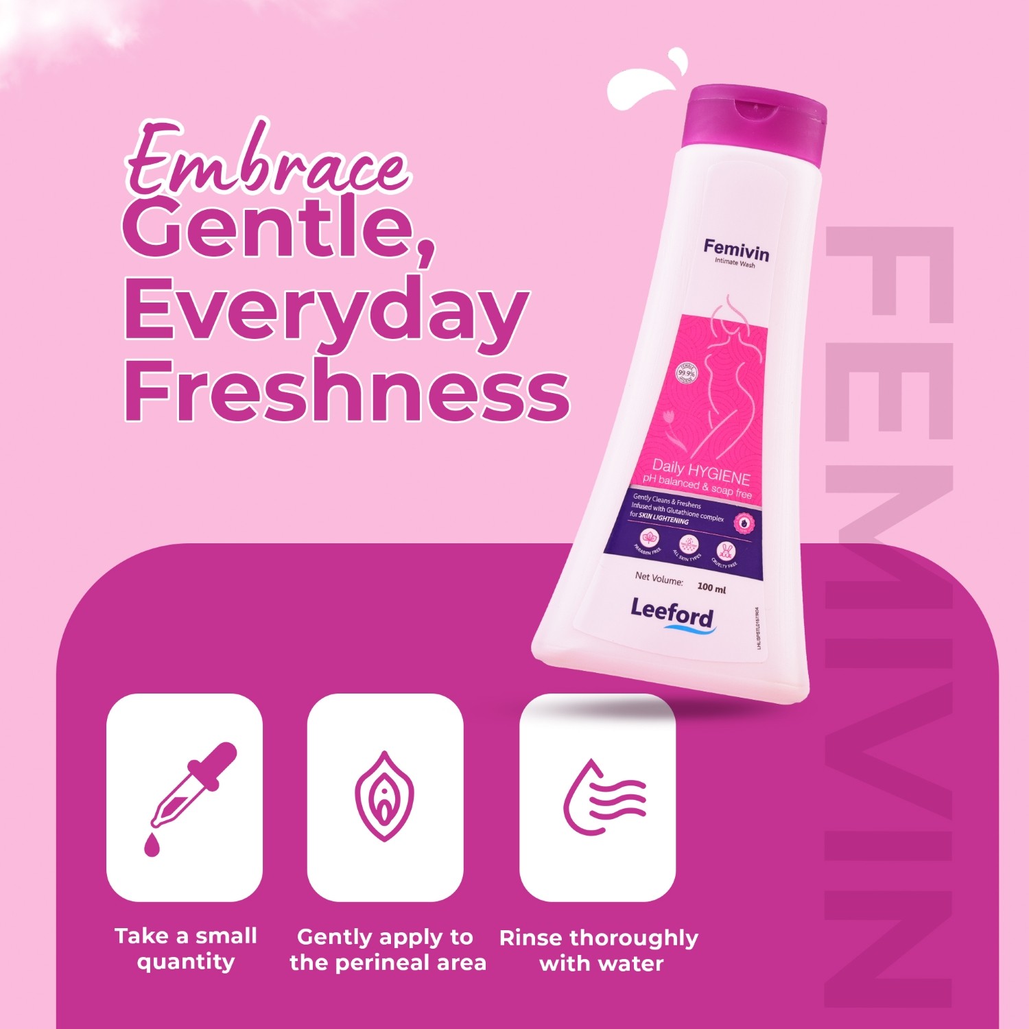 Femivin Intimate Wash - Gently Clean & Feshens - Ph-balanced 100ml - Image 4
