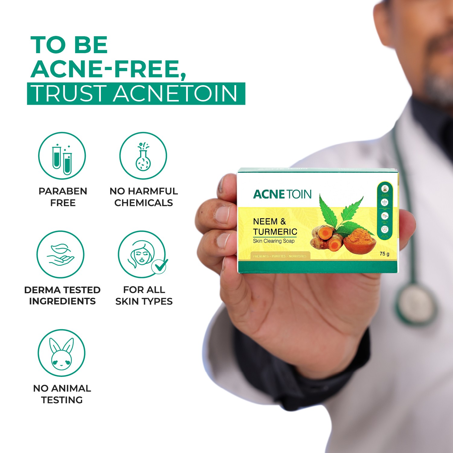 Acnetoin Neem and Turmeric Skin Clearing Soap 75g - Image 3