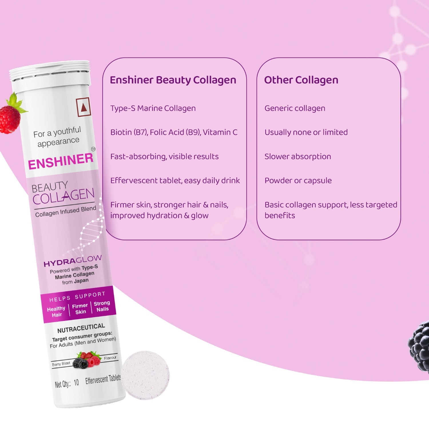 Enshiner Marine Collagen Effervescent Tablets for Skin Hair Nails Care (10's) - Image 7