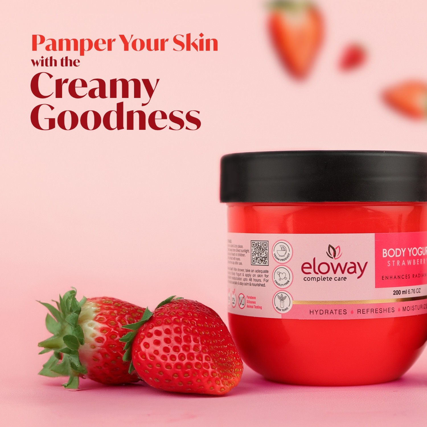 Eloway Body Yogurt Strawberry Moisturizer for Soft, Smooth Skin 200ml - Image 2
