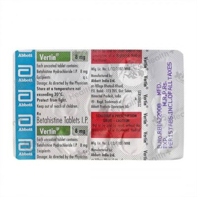 Vertin 8 Tablet 15's