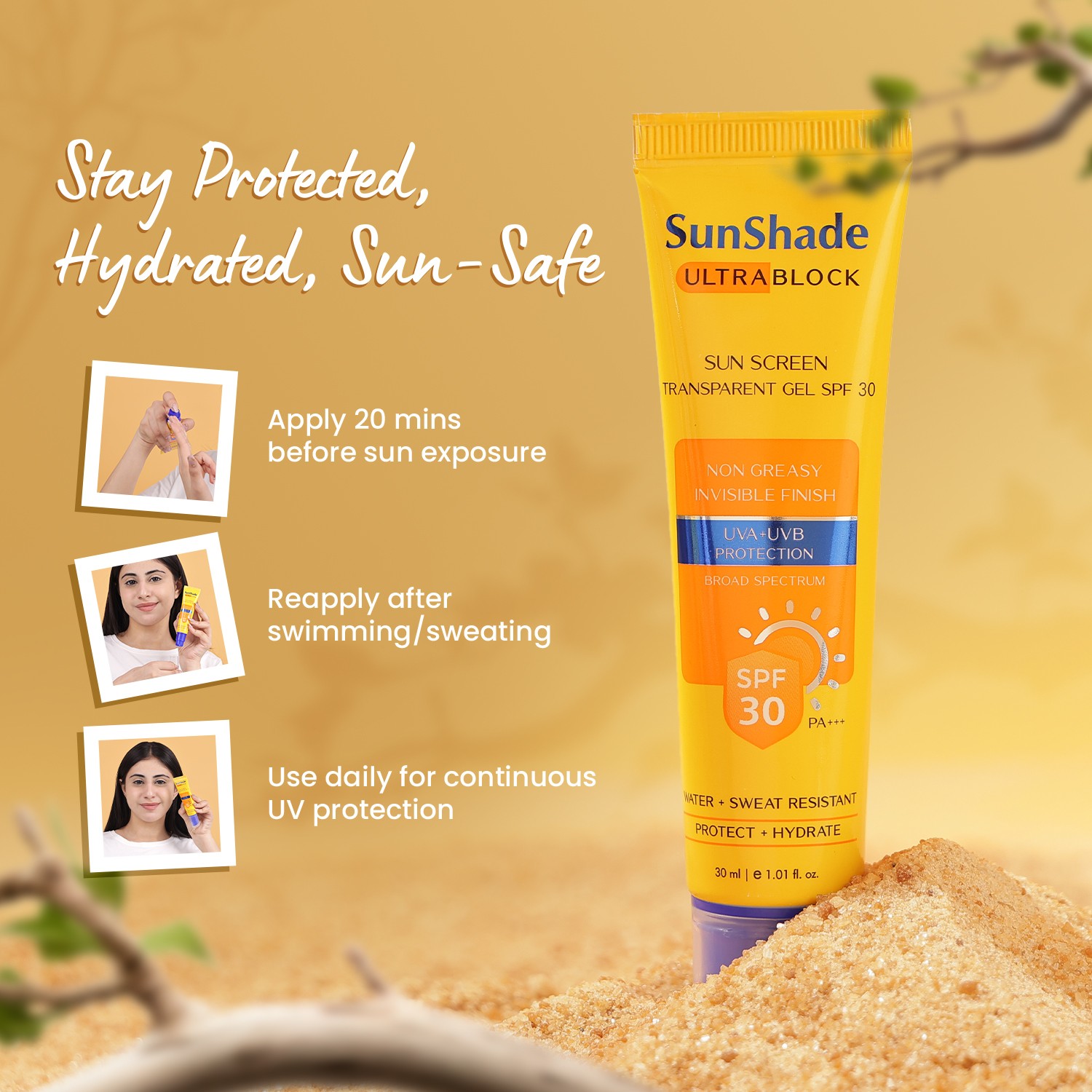 Sunshade Ultra Block Sunscreen Gel SPF-30, UVA+UVB Protection - 30ml - Image 6